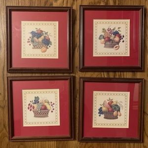4 coordinating framed fruit pictures